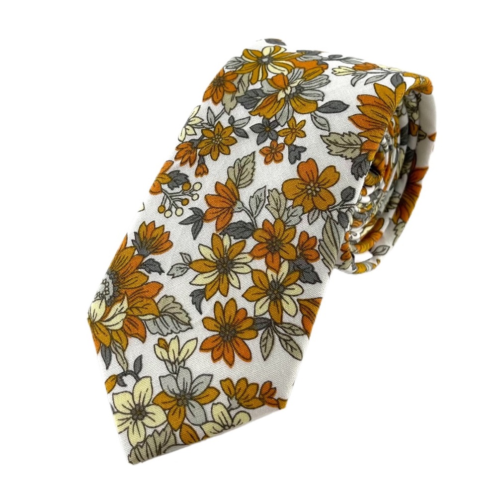Men's White & Marigold Floral Necktie
